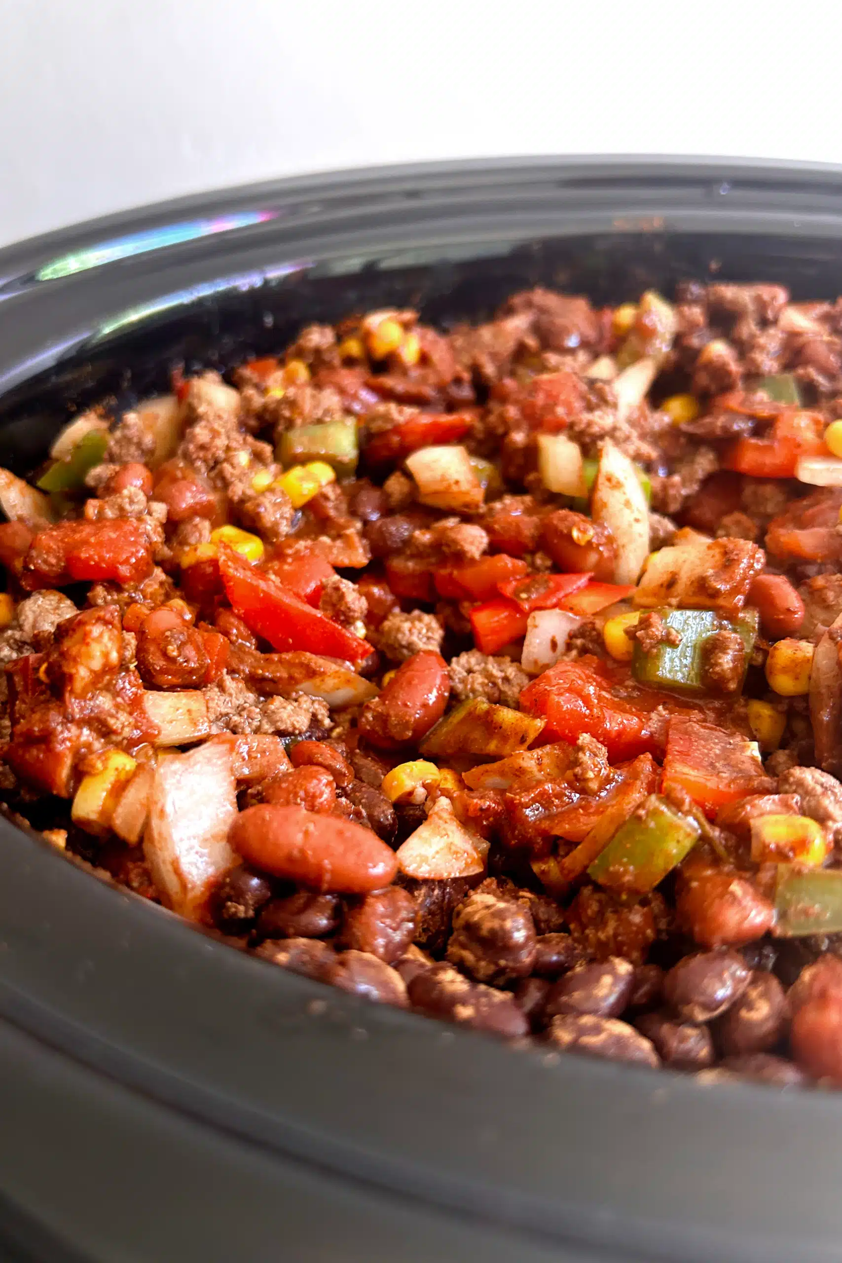 Making chili in the slow cooker.